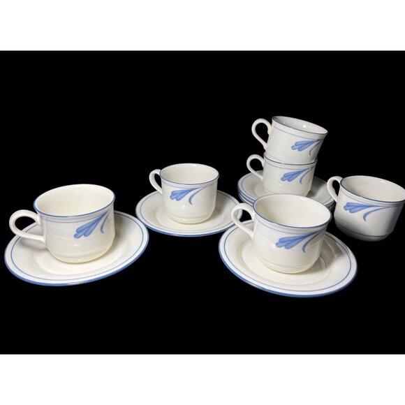 New Lenox Chinastone Blue Brushstrokes Vintage Coffee Tea Cups & Saucers, 6 sets - Picture 6 of 9